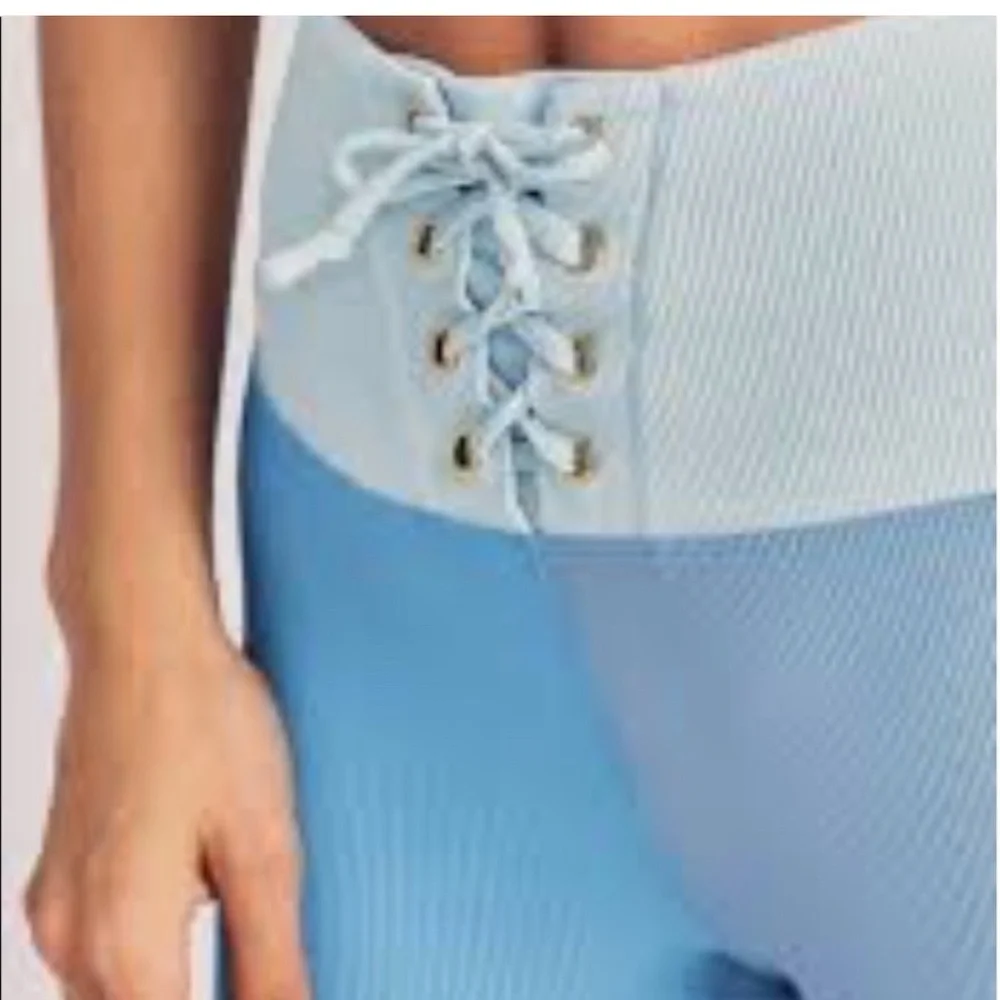 LoveShackFancy x Beach Riot Riley Blue Ribbed Lace Up Legging XL - Picture 7 of 16